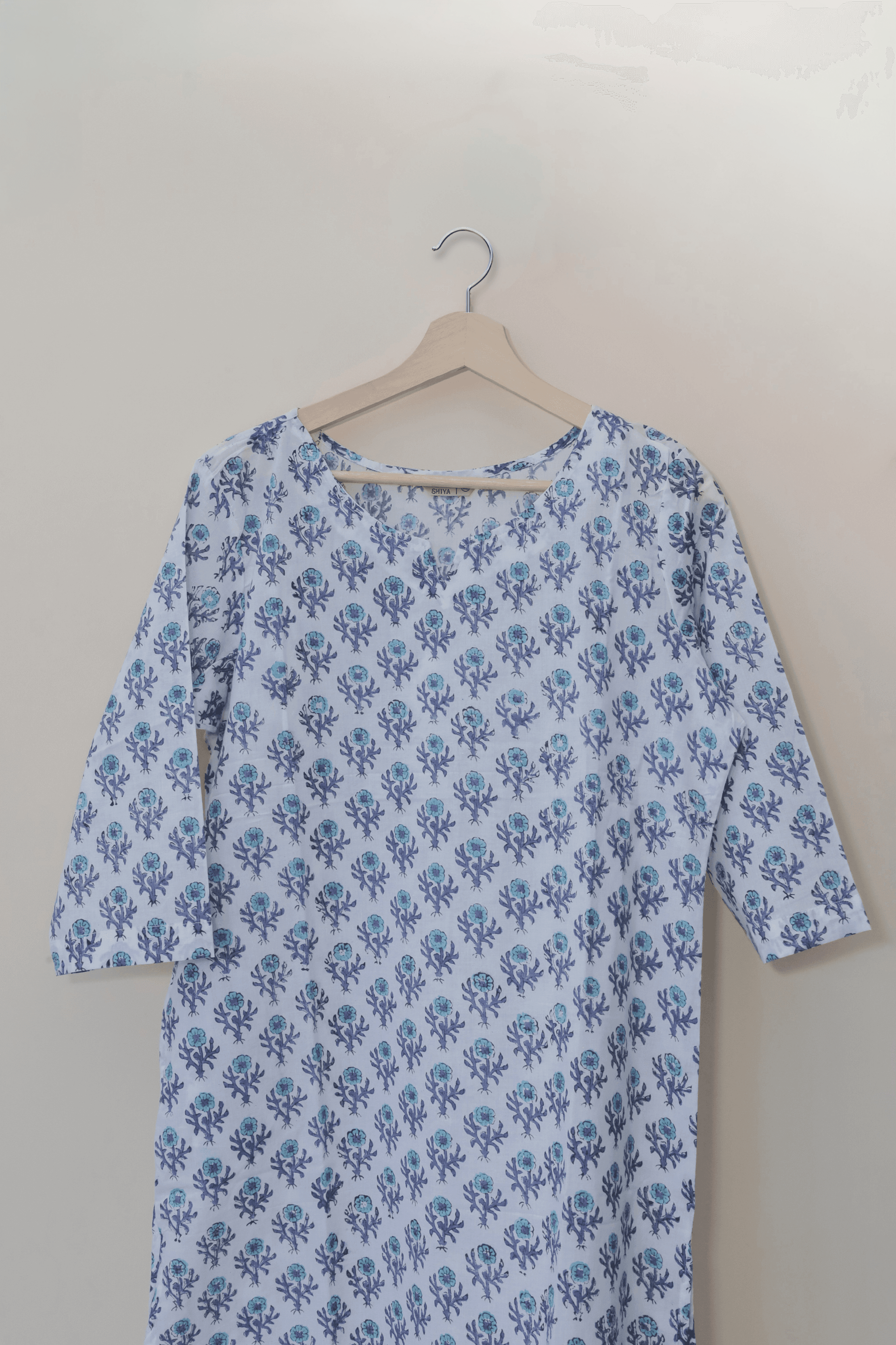 White Blue Floral Kurta
